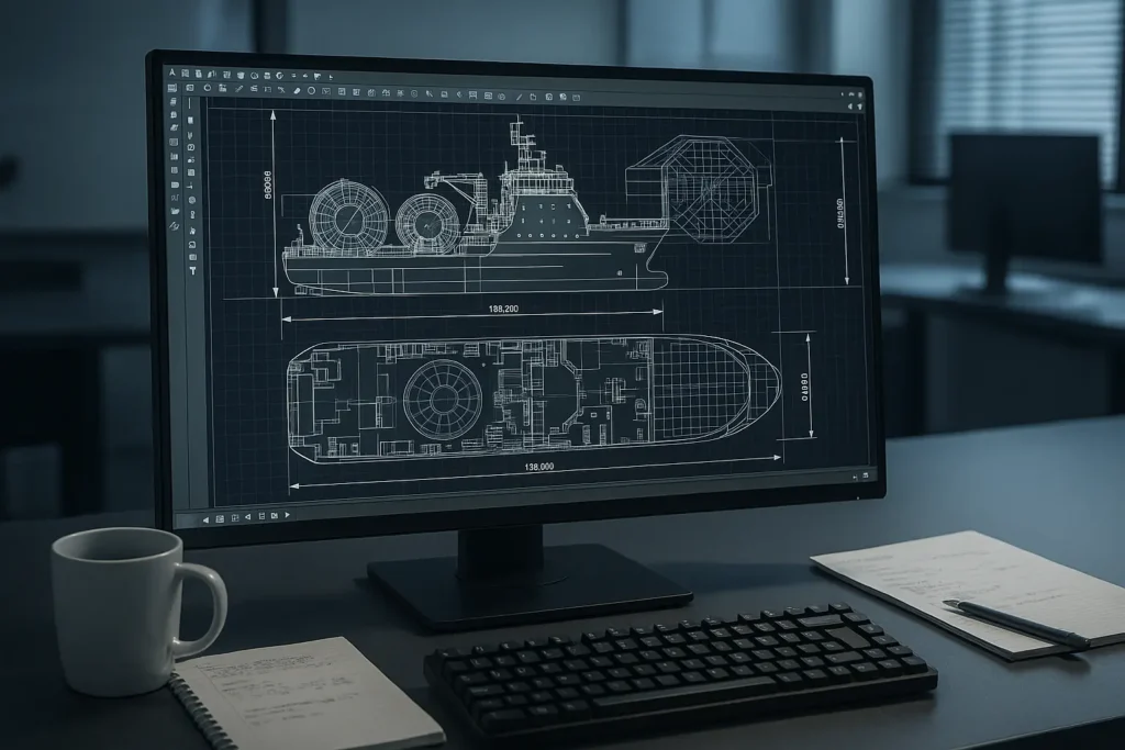 Blueprint in CAD of World's Largest Offshore Energy Vessel