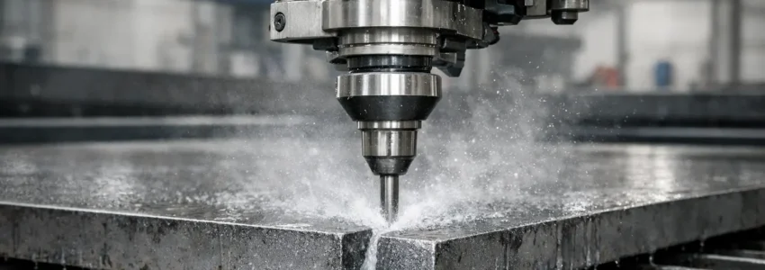 Waterjet Cutting Services from PRV Engineering | Close-up of a waterjet cutting machine